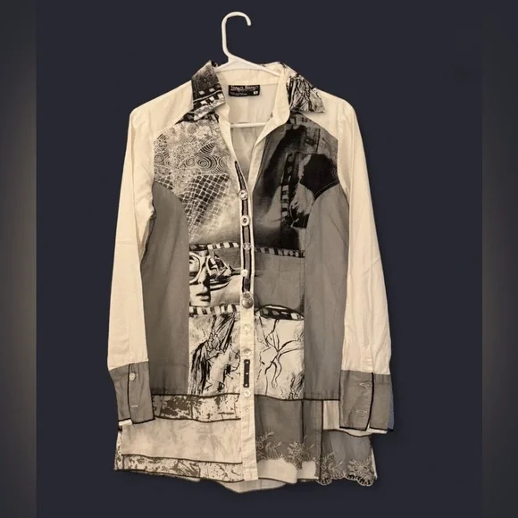 Tango Mango Collection Art-to-Wear Patchwork Embellished Tunic Shirt Small - Picture 1 of 13